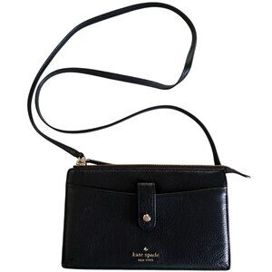 Kate Spade NY Jackson Small Tab Crossbody Black Pebbled Leather Bag Accordion